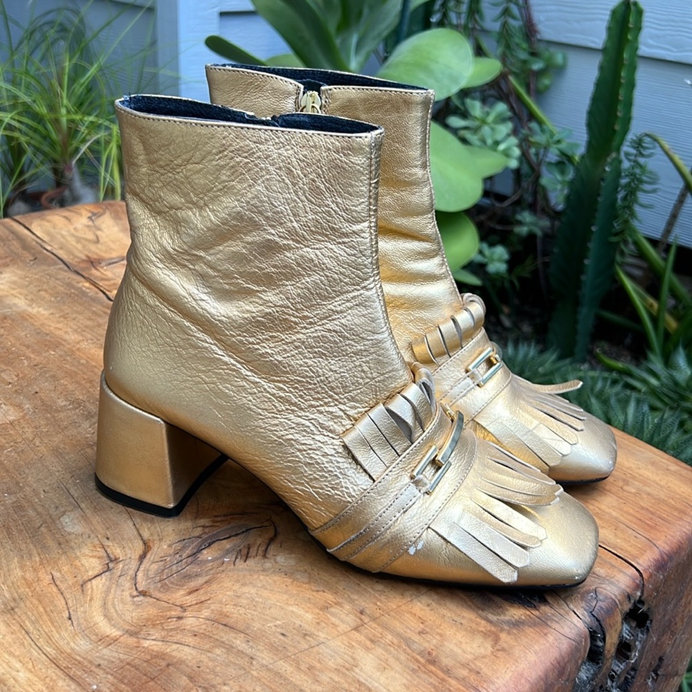 Topshop Gold Heeled Fringe Toe Boot 39